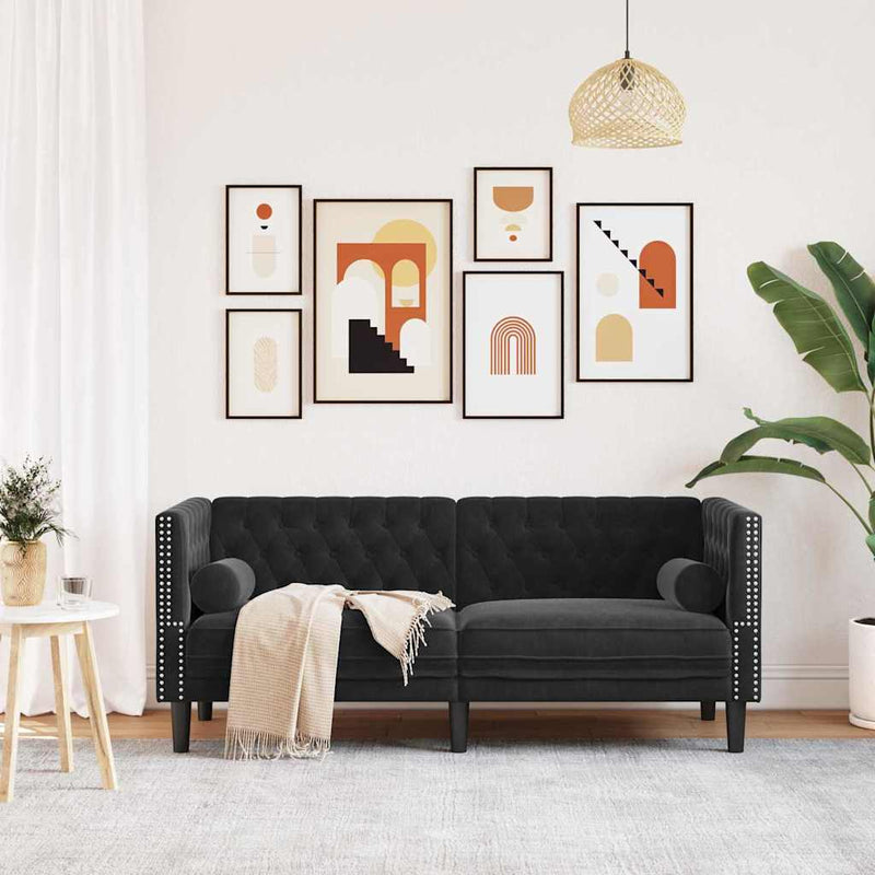 vidaXL Chesterfield kanapé Egyéb Fekete 174 x 74.5 x 70.5 cm Bársony