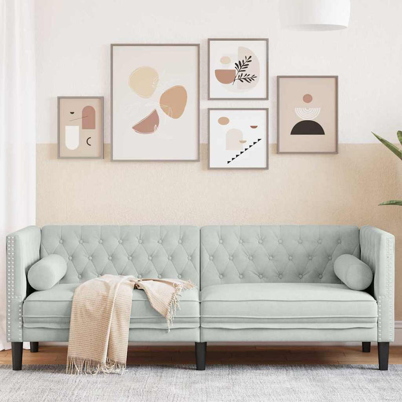 vidaXL Chesterfield kanapé Világosszürke 194 x 74.5 x 70.5 cm Bársony