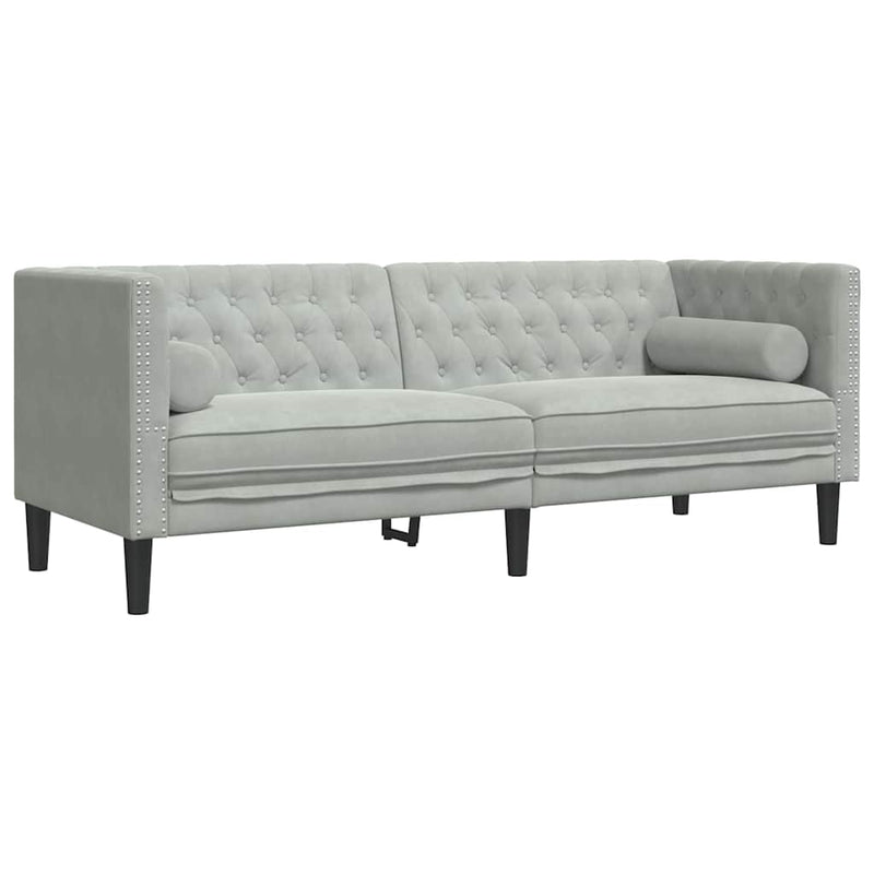 vidaXL Chesterfield kanapé Világosszürke 194 x 74.5 x 70.5 cm Bársony