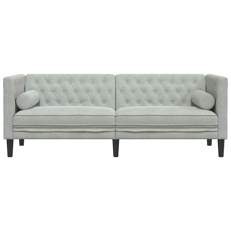 vidaXL Chesterfield kanapé Világosszürke 194 x 74.5 x 70.5 cm Bársony