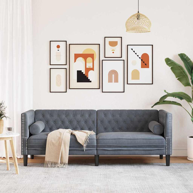 vidaXL Chesterfield kanapé Sötétszürke 194 x 74.5 x 70.5 cm Bársony