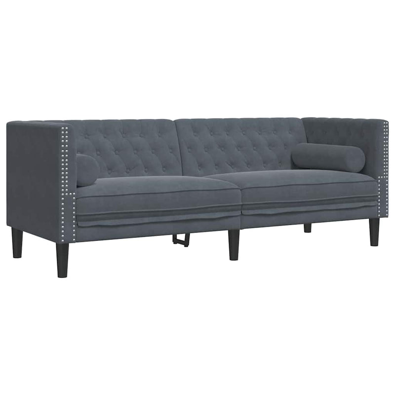 vidaXL Chesterfield kanapé Sötétszürke 194 x 74.5 x 70.5 cm Bársony