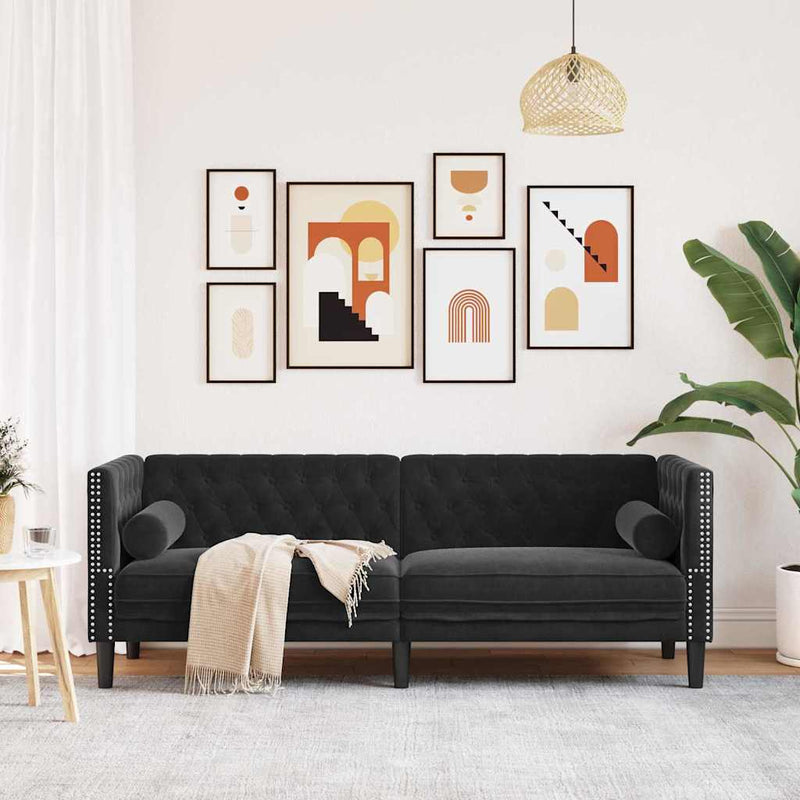 vidaXL Chesterfield kanapé Egyéb Fekete 194 x 74.5 x 70.5 cm Bársony