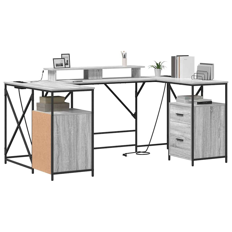 vidaXL Asztal fiókkal Szürke sonoma 182 x 101 x 87.5 cm Faanyag