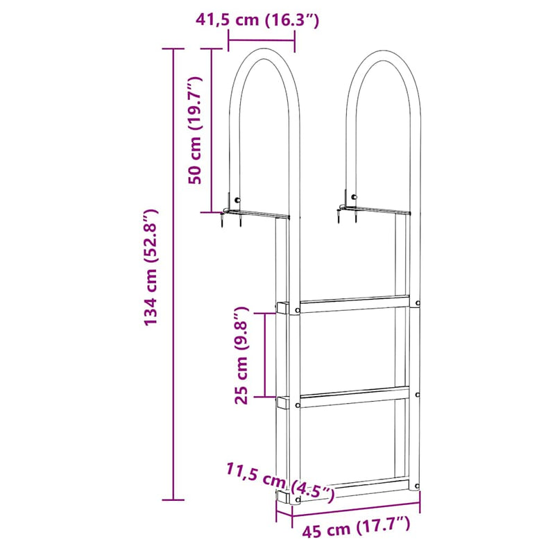 vidaXL Dokkoló Létra 4 Lépés Ezüst 45 x 11.5 x 134 cm Alumínium