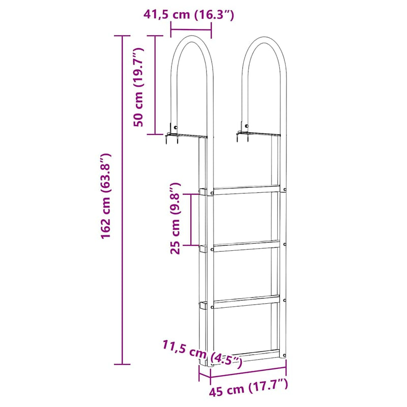 vidaXL Dokkoló Létra 4 Lépés Ezüst 45 x 11.5 x 162 cm Alumínium
