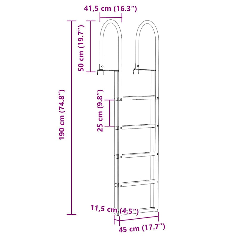 vidaXL Dokkoló Létra 4 Lépés Ezüst 45 x 11.5 x 190 cm Alumínium