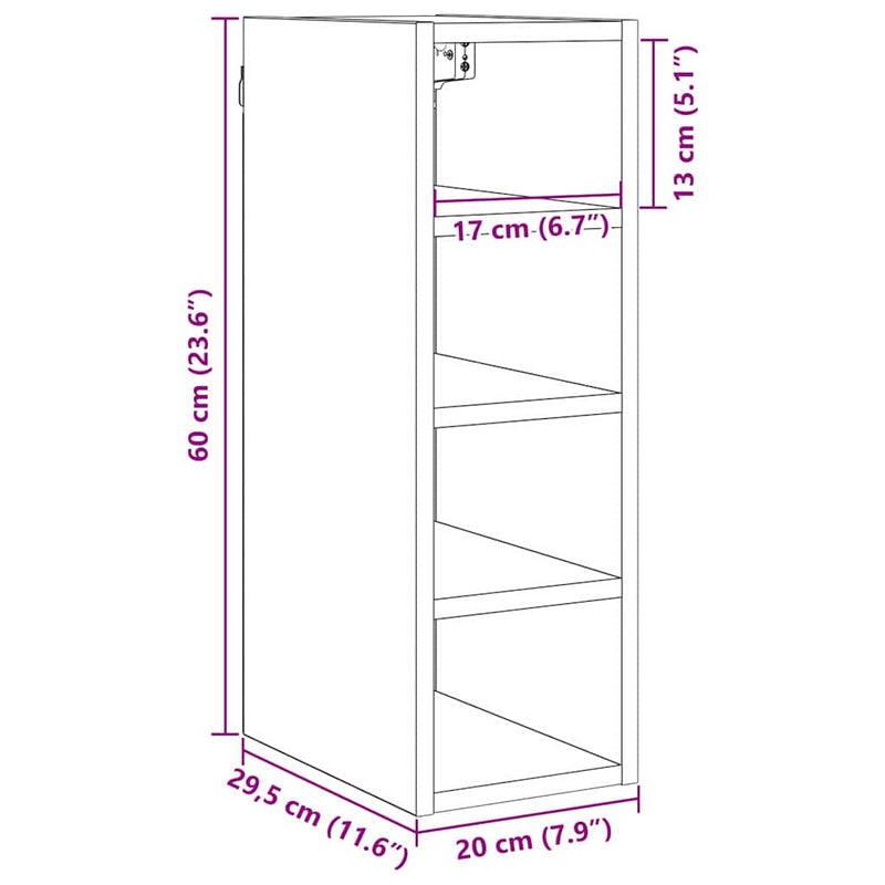 vidaXL Függő szekrény Riga Musta tammi 20 x 29,5 x 60 cm Faanyag