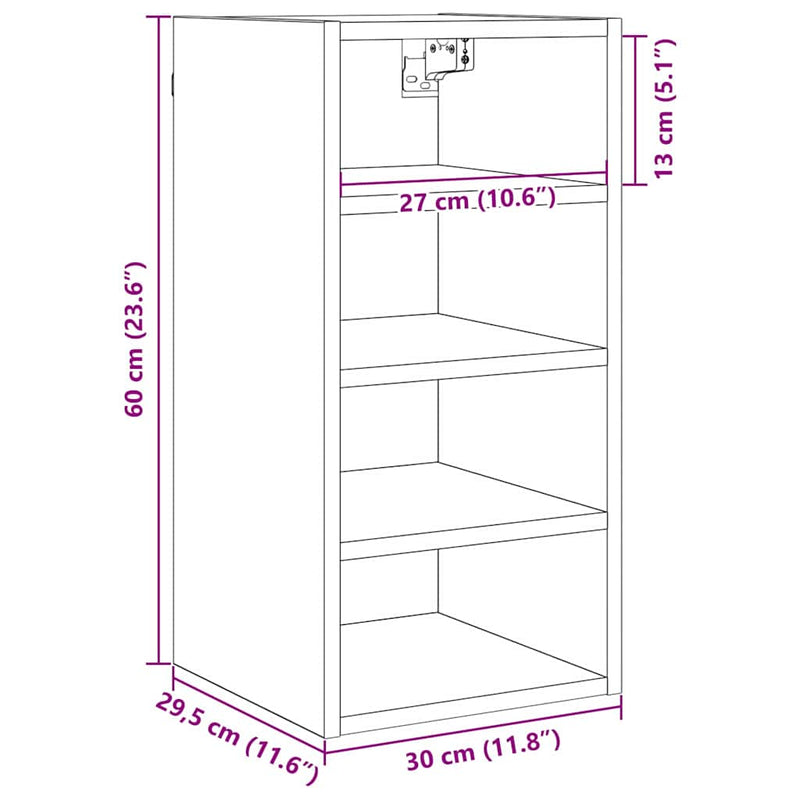 vidaXL Függő szekrény Riga Musta tammi 30 x 29,5 x 60 cm Faanyag