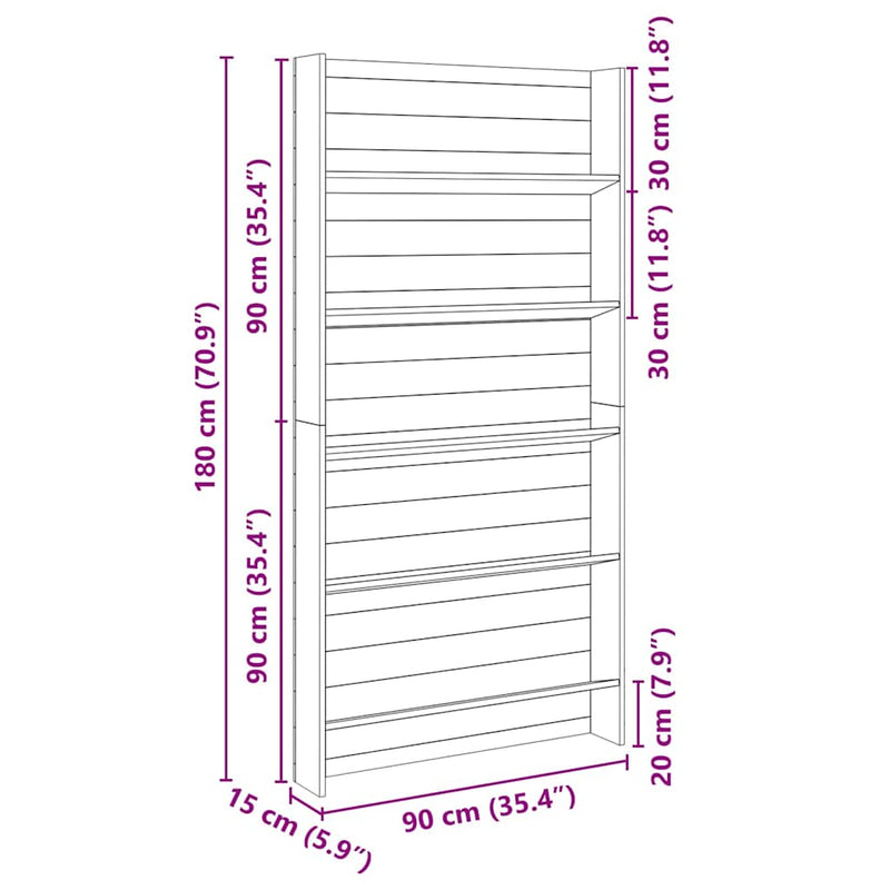 vidaXL Növényállvány Barna 90 x 15 x 180 cm Impregnál szőke fenyő