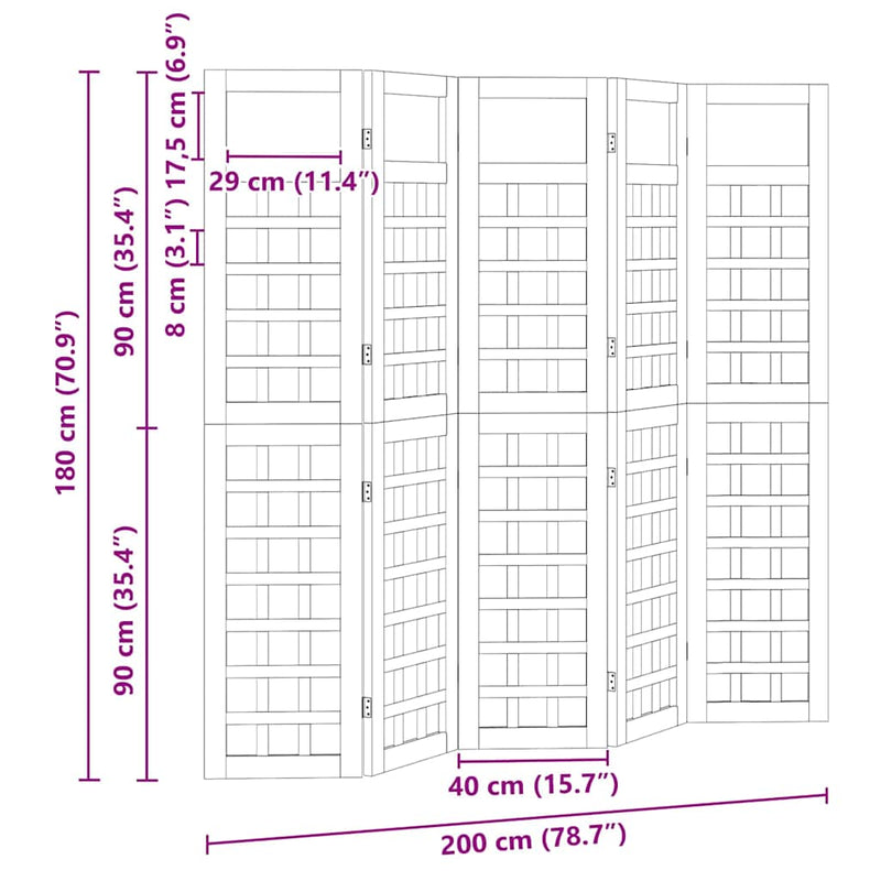 vidaXL Kültéri adatvédelmi képernyő Kézi 5 pcs Barna 200 x 180 cm