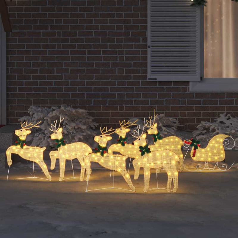 vidaXL LED rénszarvasok 7 pcs Arany szövet