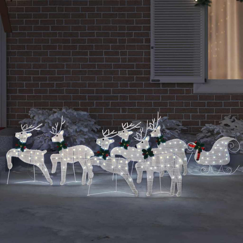 vidaXL LED rénszarvasok 7 pcs Ezüst szövet
