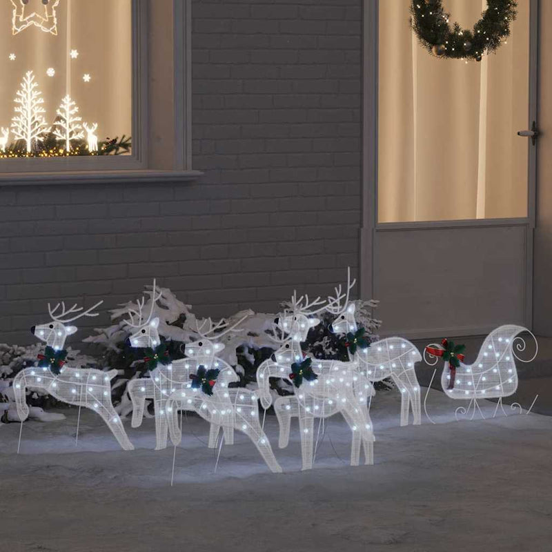 vidaXL LED rénszarvasok 7 pcs Fehér szövet