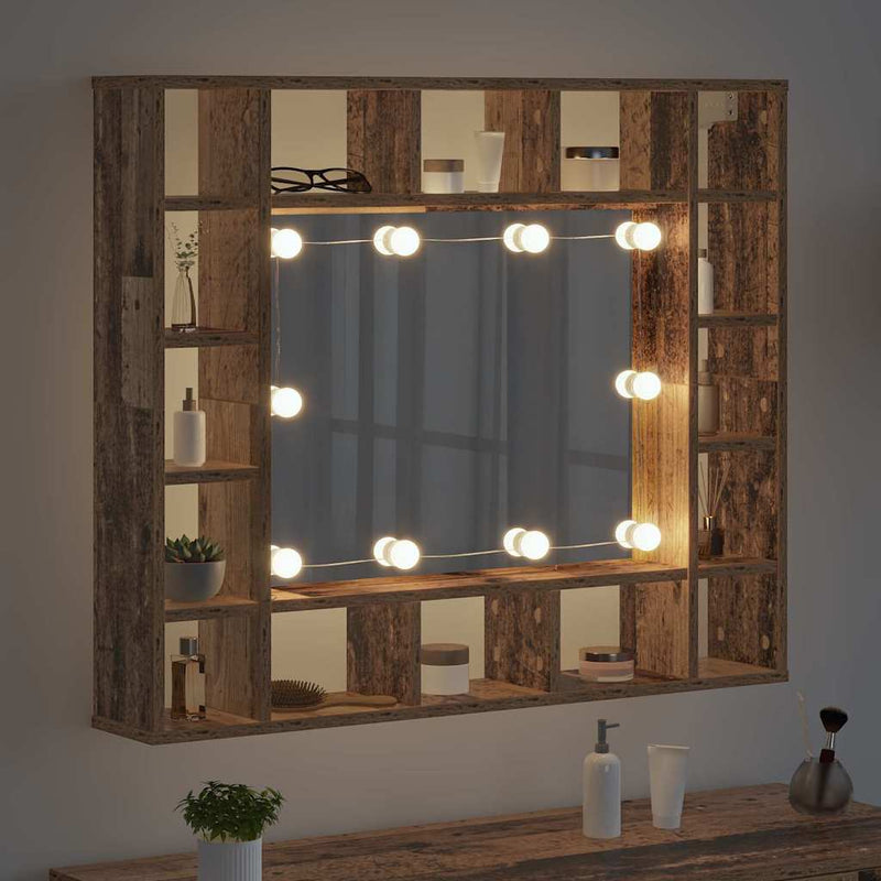 vidaXL Tükörszekrény polcokkal Régi fa 91 x 15 x 76.5 cm Faanyag