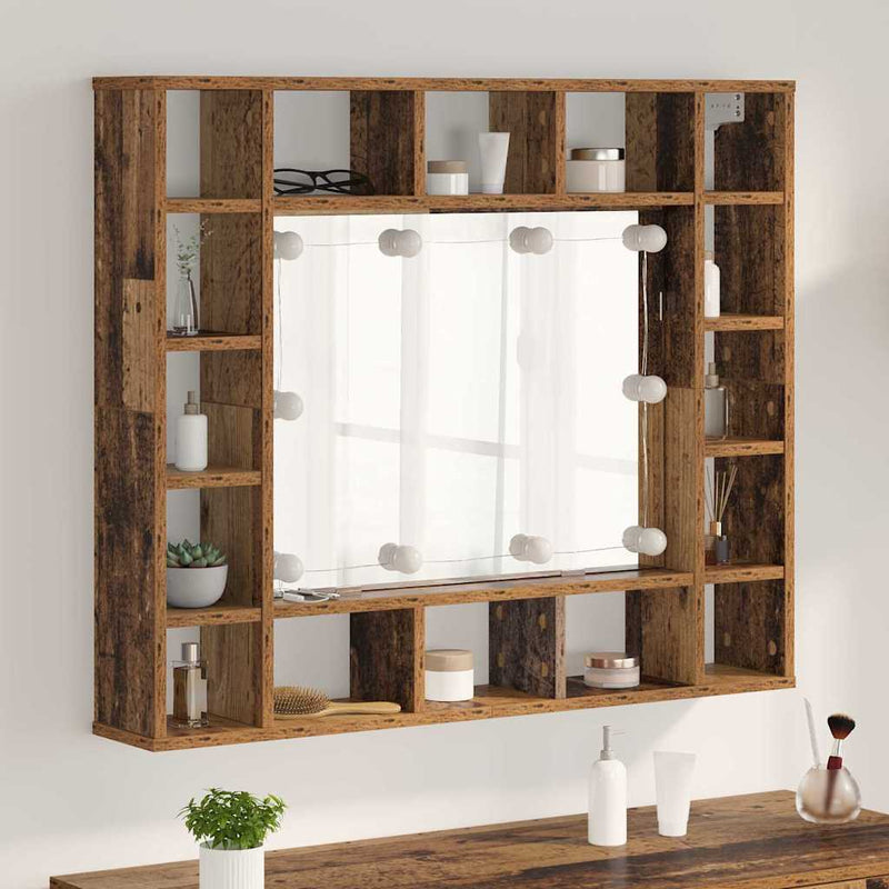 vidaXL Tükörszekrény polcokkal Régi fa 91 x 15 x 76.5 cm Faanyag