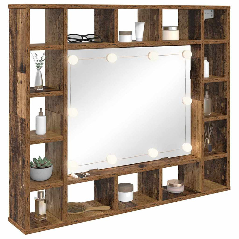 vidaXL Tükörszekrény polcokkal Régi fa 91 x 15 x 76.5 cm Faanyag