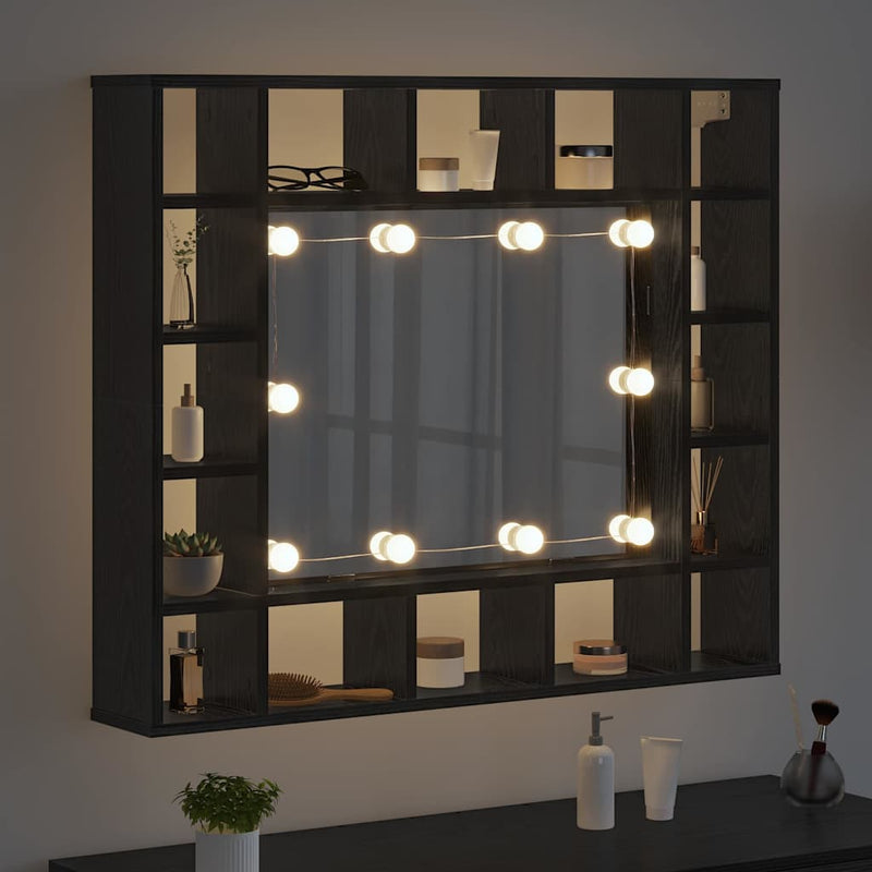 vidaXL Tükörszekrény polcokkal Musta tammi 91 x 15 x 76.5 cm Faanyag