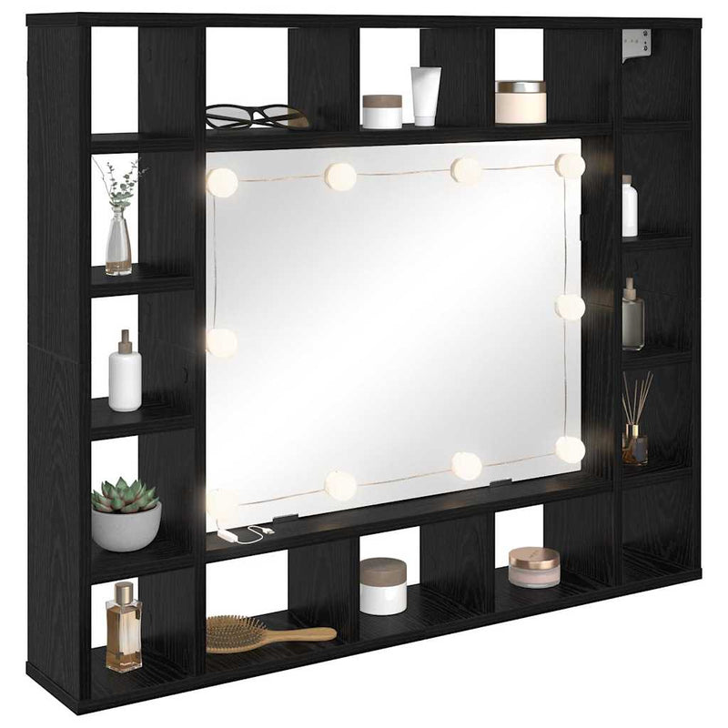vidaXL Tükörszekrény polcokkal Musta tammi 91 x 15 x 76.5 cm Faanyag
