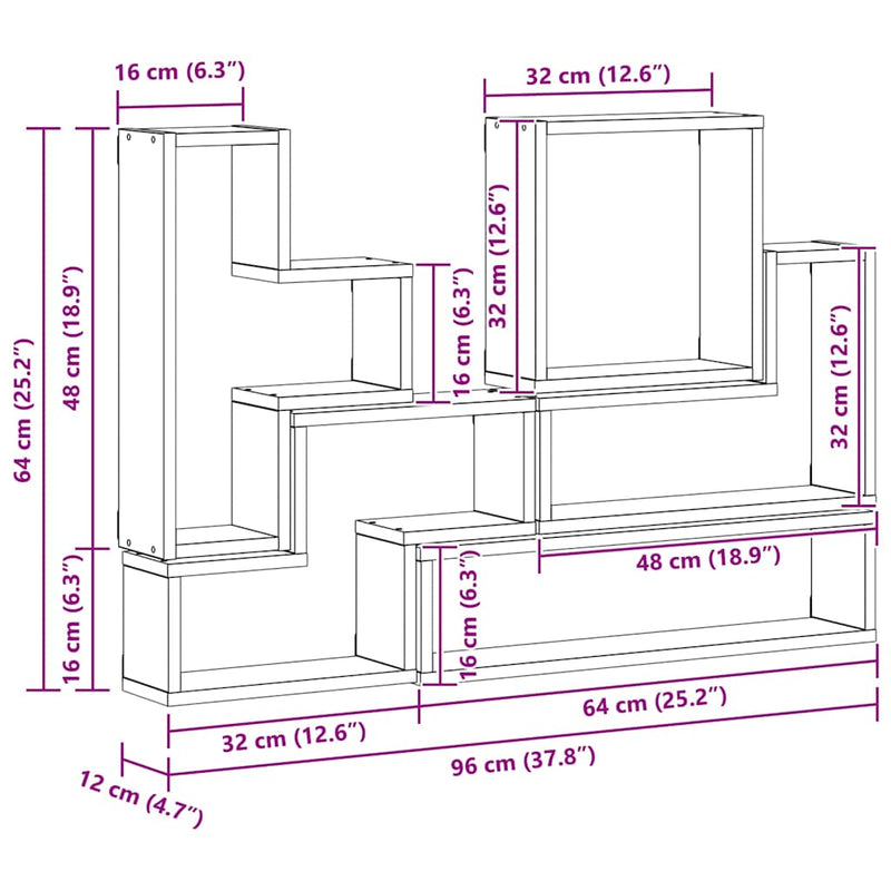 vidaXL Fal Cube polcokkal Egyéb Régi fa 96 x 12 x 64 cm Faanyag