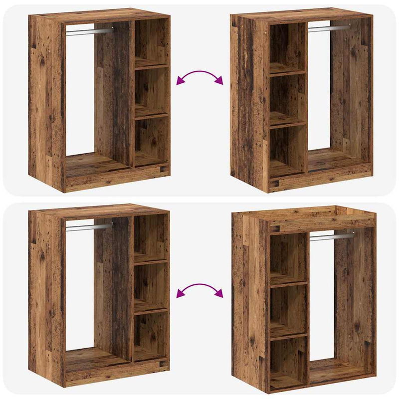 vidaXL Ruhásszekrény polcokkal Régi fa 77 x 48 x 102 cm Faanyag