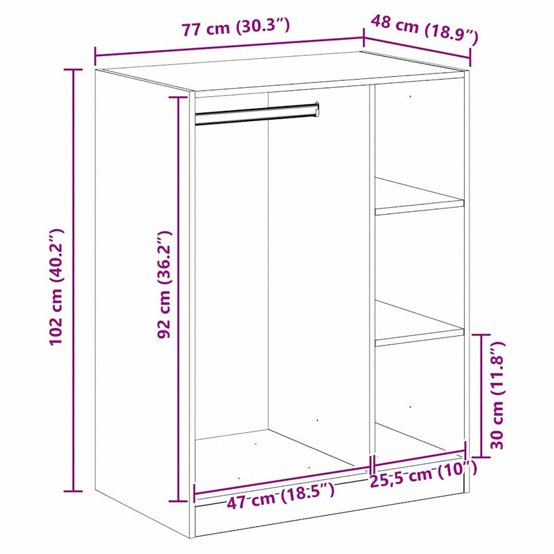 vidaXL Ruhásszekrény polcokkal Régi fa 77 x 48 x 102 cm Faanyag
