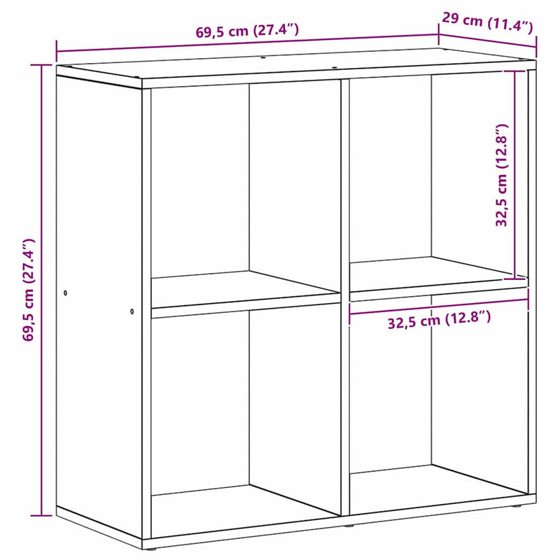 vidaXL Könyvespolc Fekete 69,5 x 29 x 69,5 cm Faanyag
