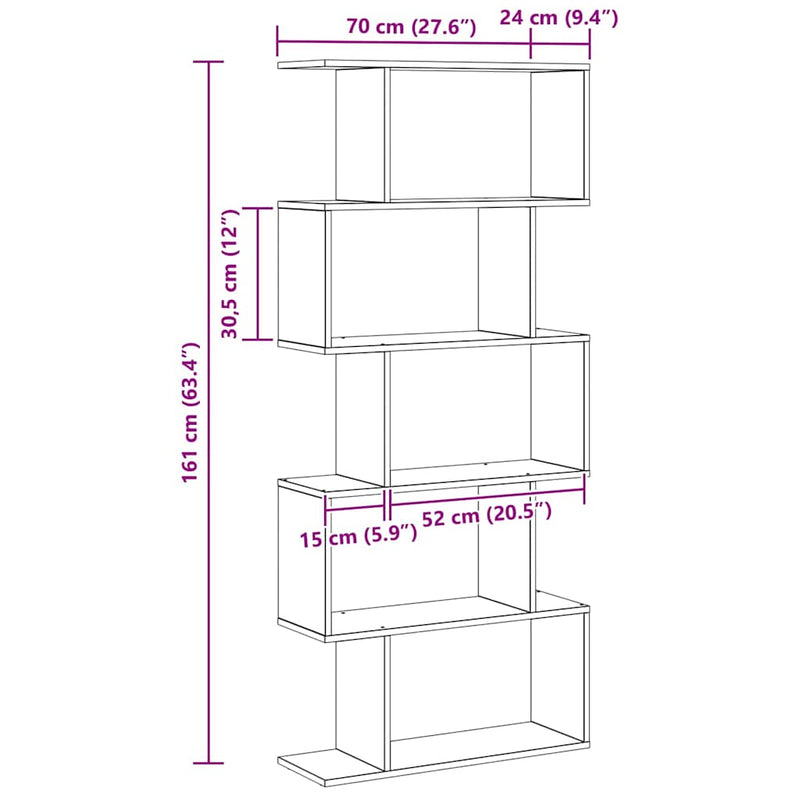 vidaXL Könyvespolc Barna 70 x 24 x 161 cm Faanyag