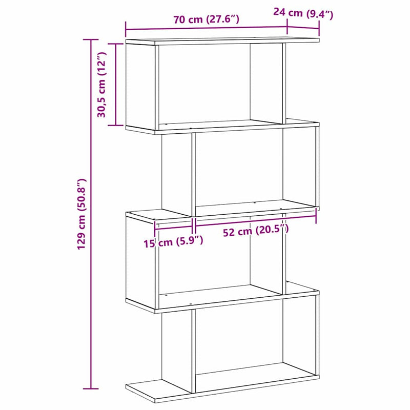 vidaXL Könyvespolc Fekete 70 x 24 x 129 cm Faanyag
