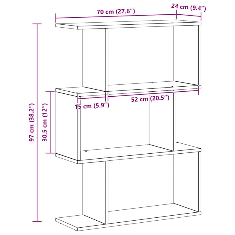 vidaXL Könyvespolc Szürke 70 x 14 x 97 cm Faanyag