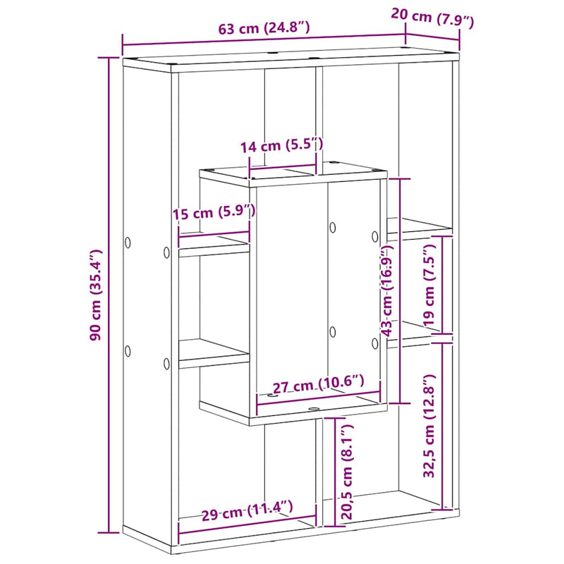 vidaXL Könyvszekrény Musta tammi 63 x 20 x 90 cm Faanyag