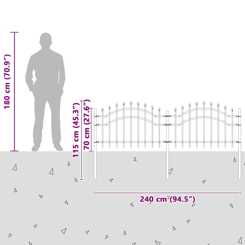 vidaXL Kerti Kerítés Fehér 115 cm Porszórt Acél