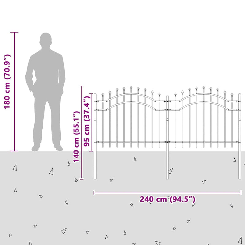 vidaXL Kerti Kerítés Fehér 140 cm Porszórt Acél