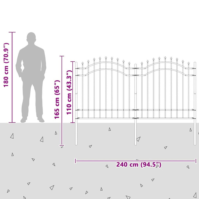 vidaXL Kerti Kerítés Fehér 165 cm Porszórt Acél