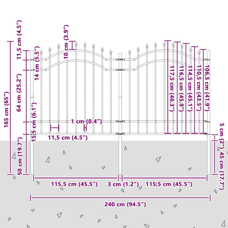 vidaXL Kerti Kerítés Fehér 165 cm Porszórt Acél