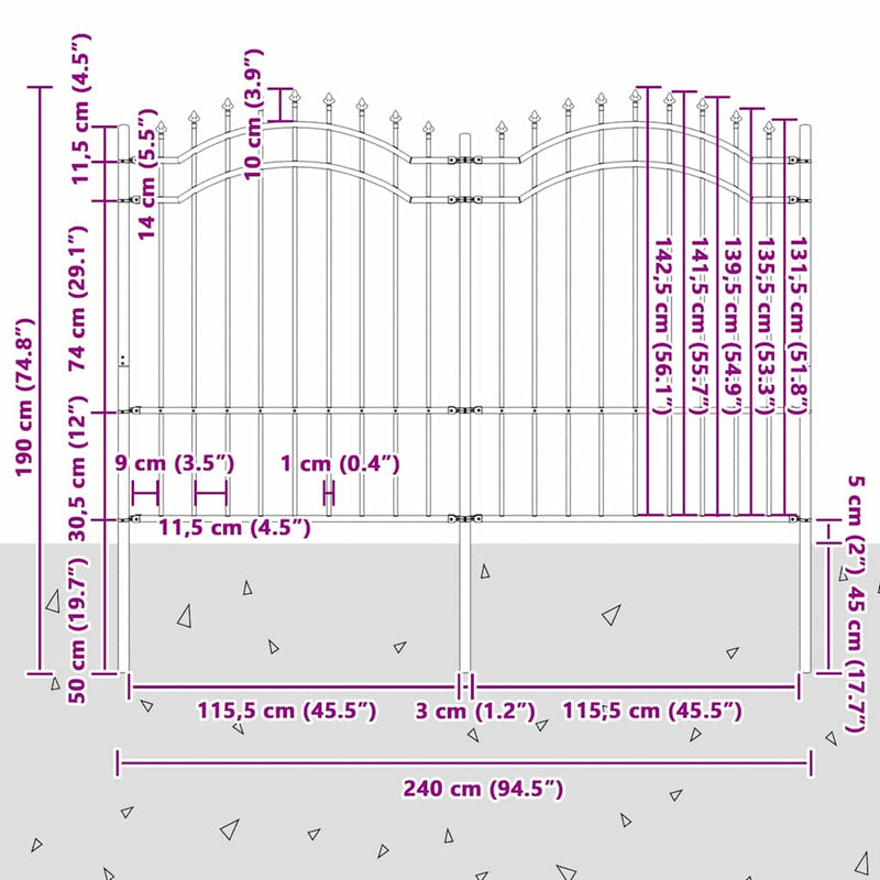 vidaXL Kerti Kerítés Fehér 190 cm Porszórt Acél