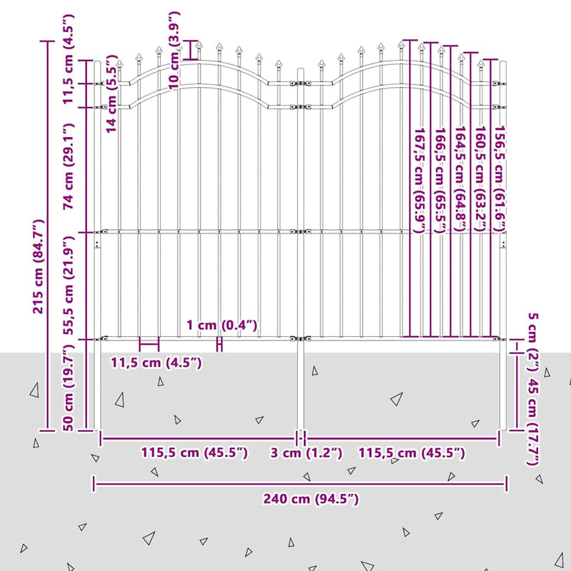 vidaXL Kerti Kerítés Fehér 215 cm Porszórt Acél