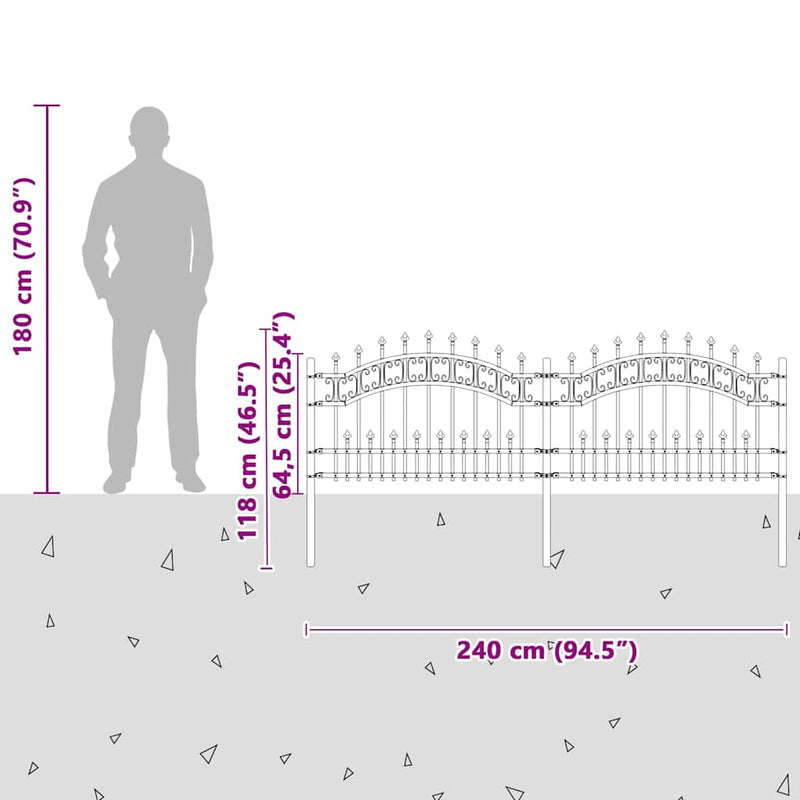 vidaXL Kerti Kerítés Fehér 115 cm Porszórt Acél