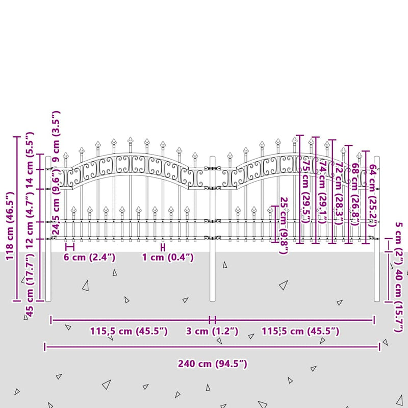 vidaXL Kerti Kerítés Fehér 115 cm Porszórt Acél