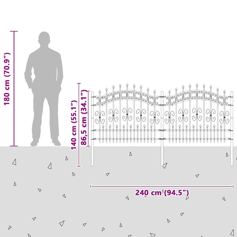 vidaXL Kerti Kerítés Fehér 140 cm Porszórt Acél