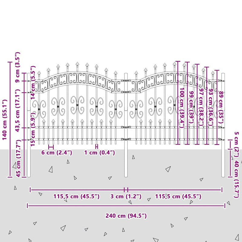 vidaXL Kerti Kerítés Fehér 140 cm Porszórt Acél