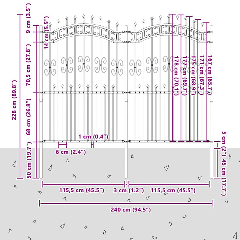 vidaXL Kerti Kerítés Fehér 215 cm Porszórt Acél