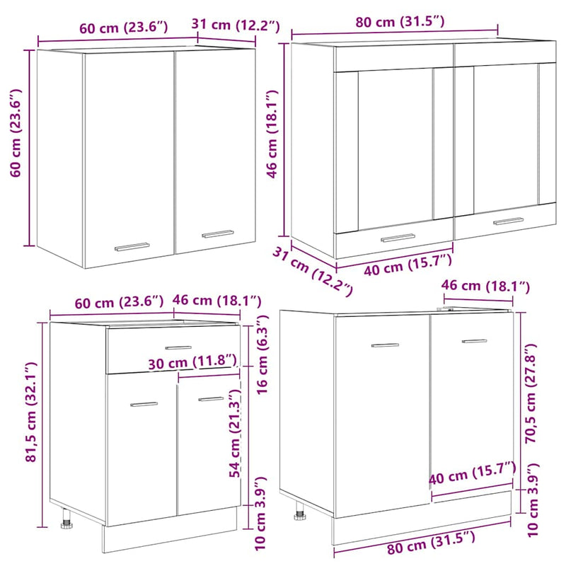 vidaXL Konyhaszekrény garnitúra fiókkal Lyon 4 pcs Szürke sonoma