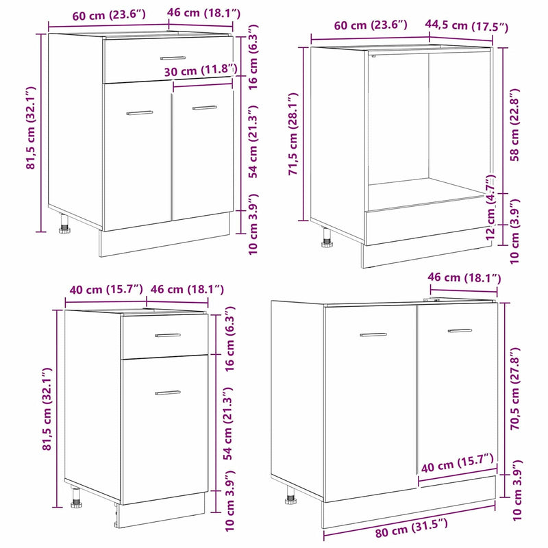 vidaXL Konyhaszekrény garnitúra fiókkal Lyon 8 pcs Füstölt tölgy