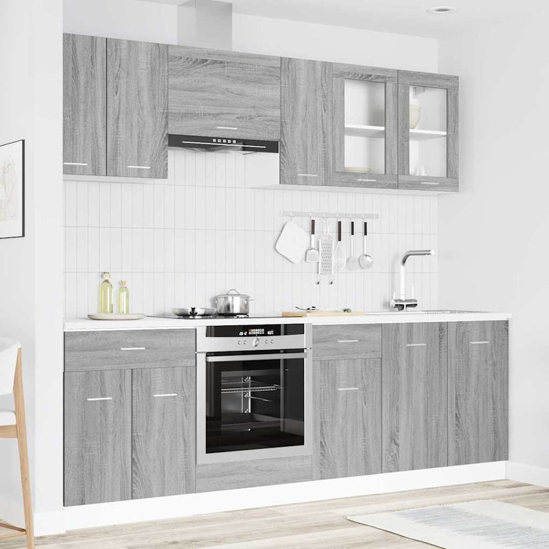 vidaXL Konyhaszekrény garnitúra fiókkal Lyon 8 pcs Szürke Sonoma