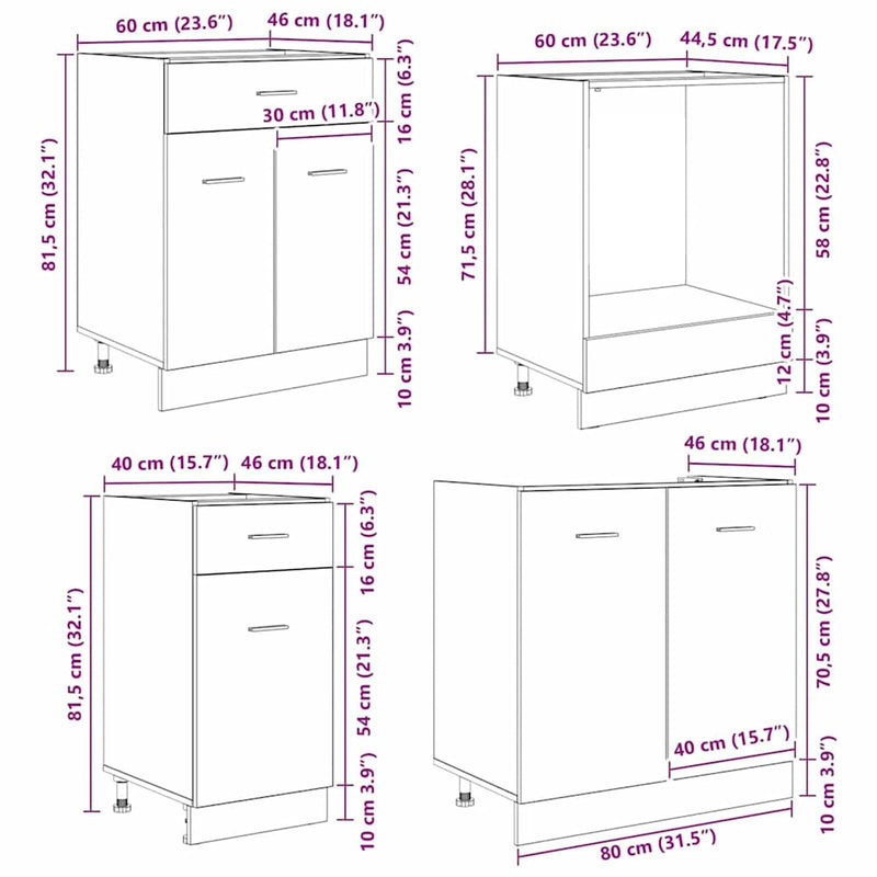 vidaXL Konyhaszekrény garnitúra fiókkal Lyon 8 pcs Szürke Sonoma