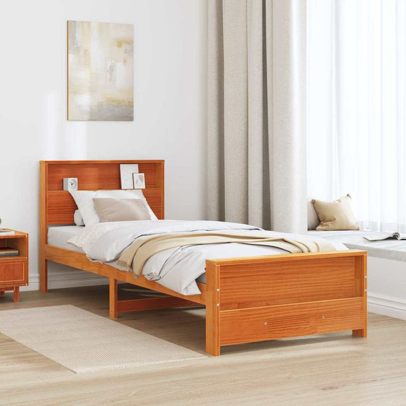 vidaXL Ágykeret fejtámlával Faggyú barna 75 x 190 cm Faanyag