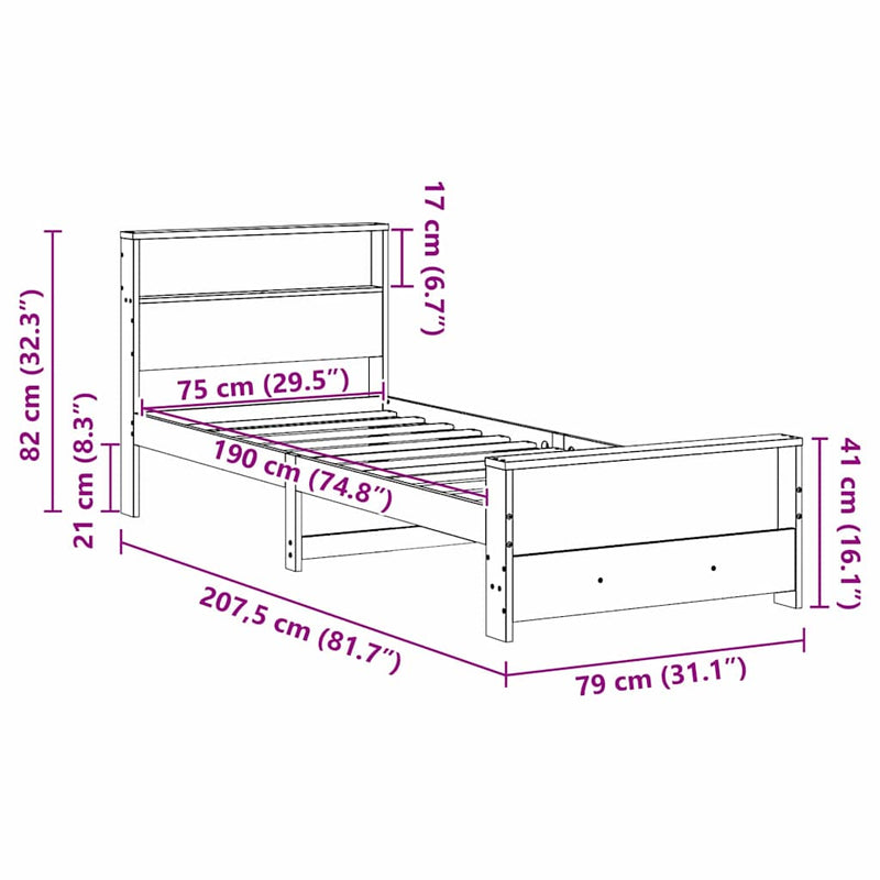 vidaXL Ágykeret fejtámlával Faggyú barna 75 x 190 cm Faanyag