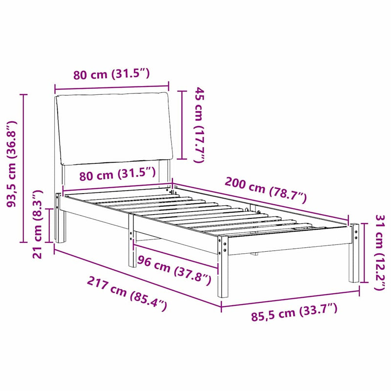 vidaXL Ágykeret fejtámlával Barna és taupe 80 x 200 cm Tömör fenyőfa