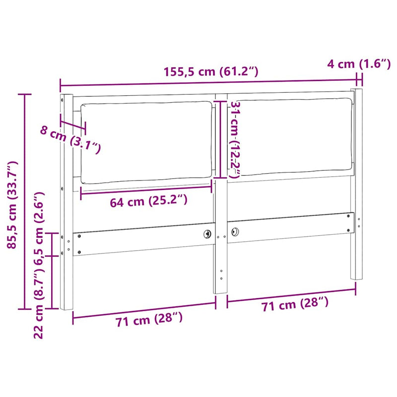 vidaXL Fejtámla Egyéb Barna 150 cm Tömör fenyőfa